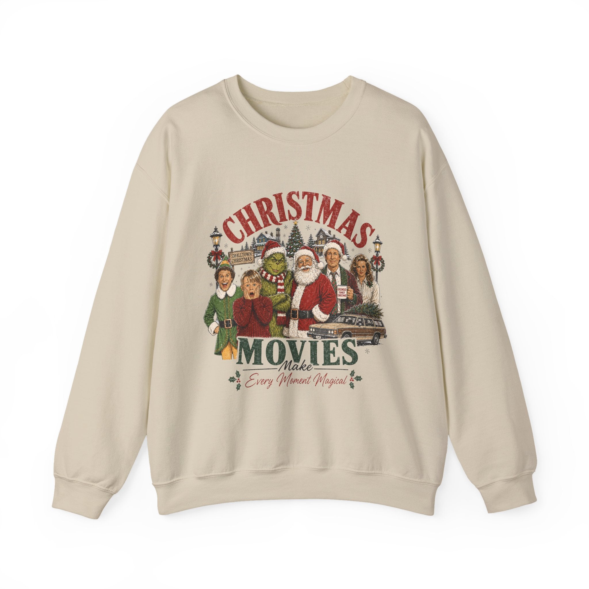 Christmas Movies Crewneck Sweatshirt — Classic Holiday Movie Characters Graphic