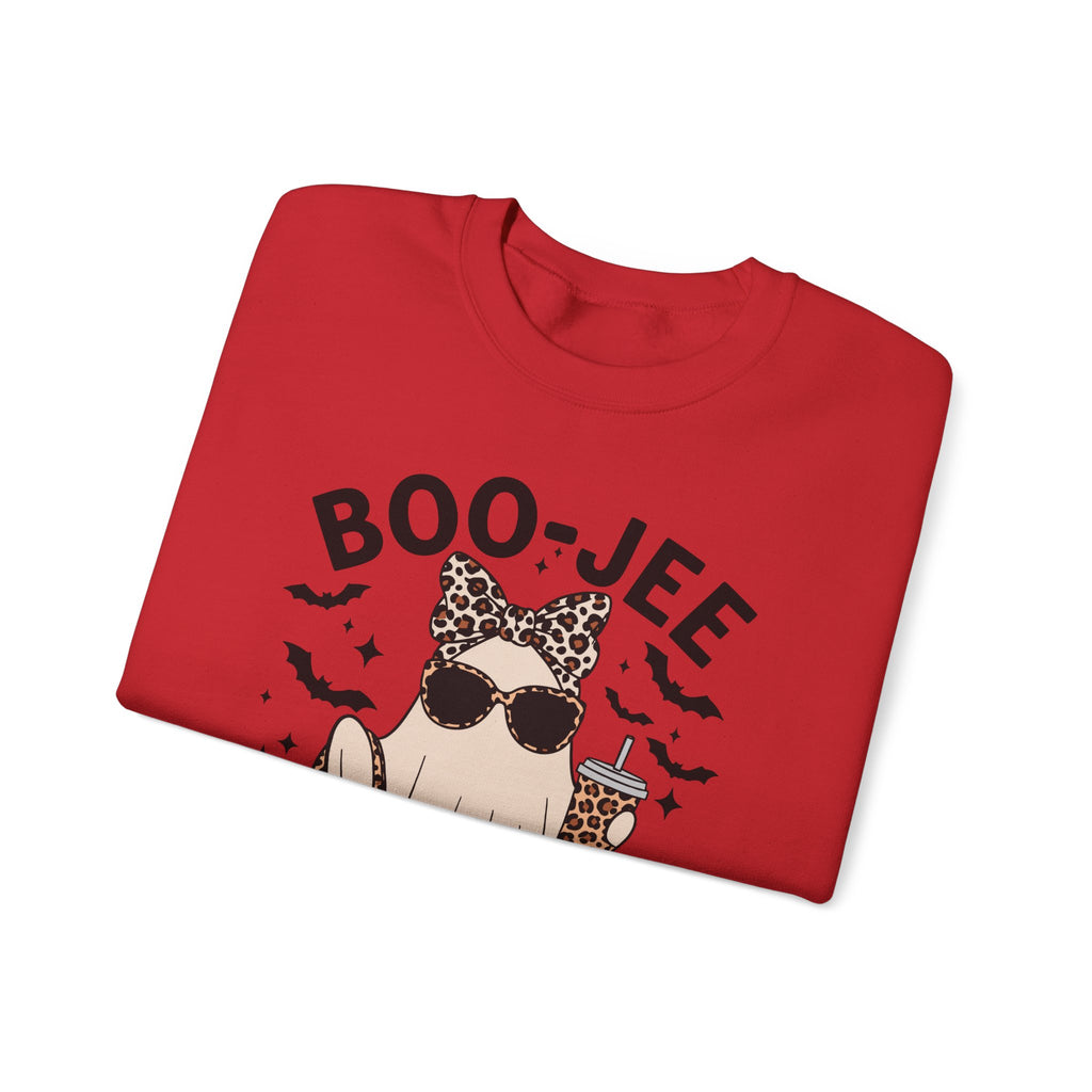 Sweatshirt - 'Boo-Jeé' Leopard Ghost Graphic Crewneck | Cute Halloween Fashion Tee Gift