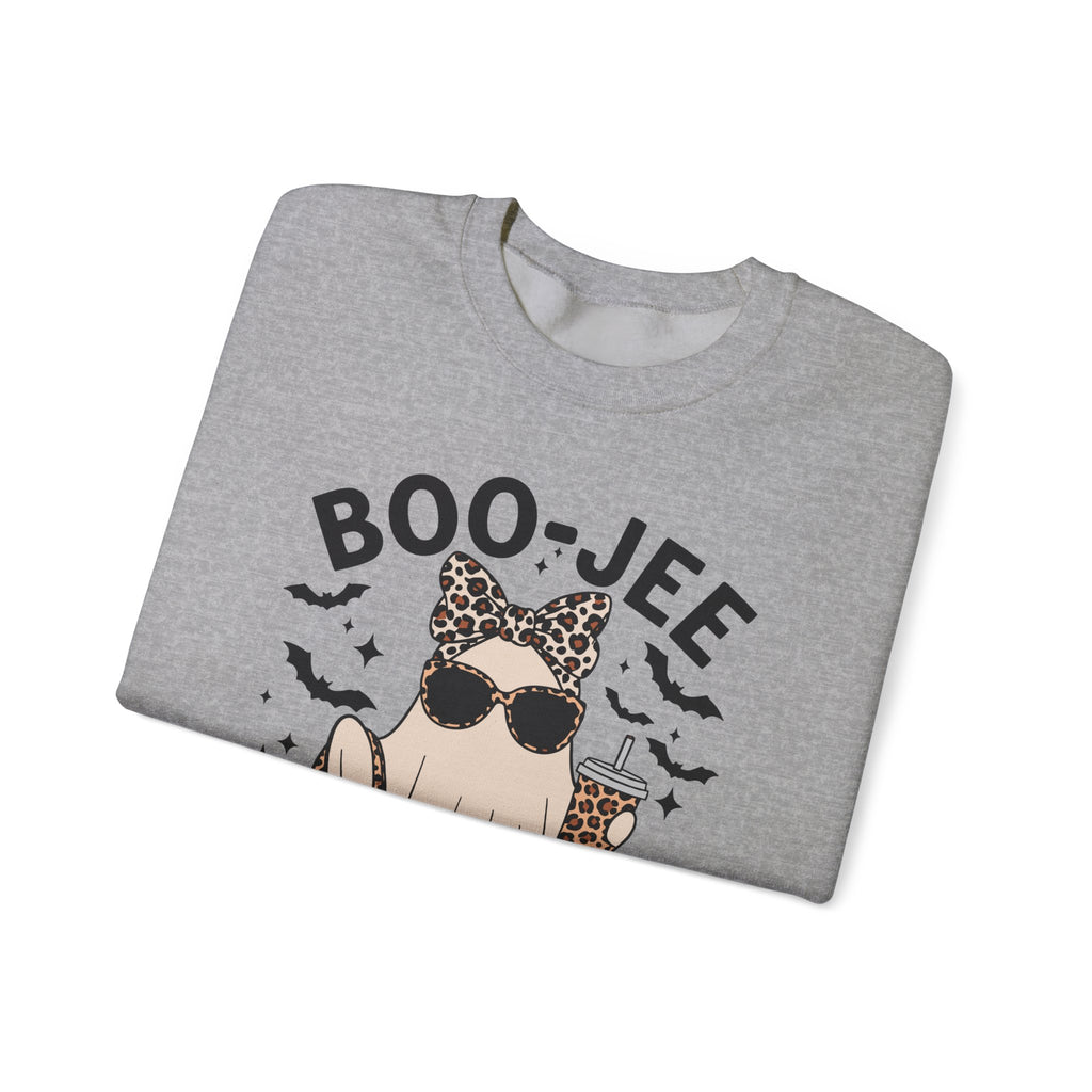 Sweatshirt - 'Boo-Jeé' Leopard Ghost Graphic Crewneck | Cute Halloween Fashion Tee Gift