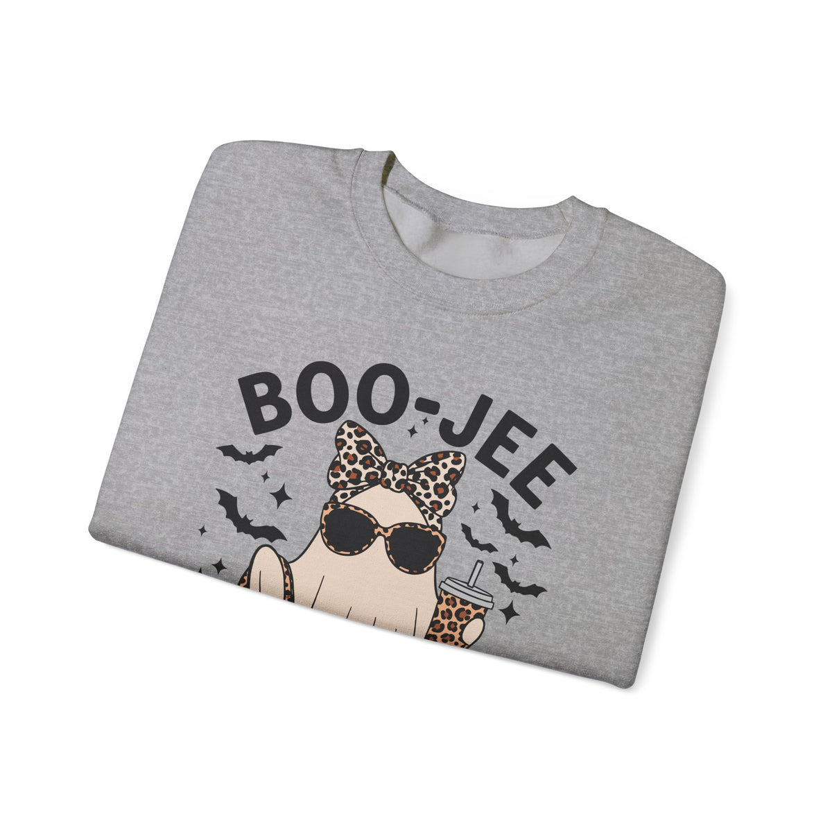 Sweatshirt - 'Boo-Jeé' Leopard Ghost Graphic Crewneck | Cute Halloween Fashion Tee Gift