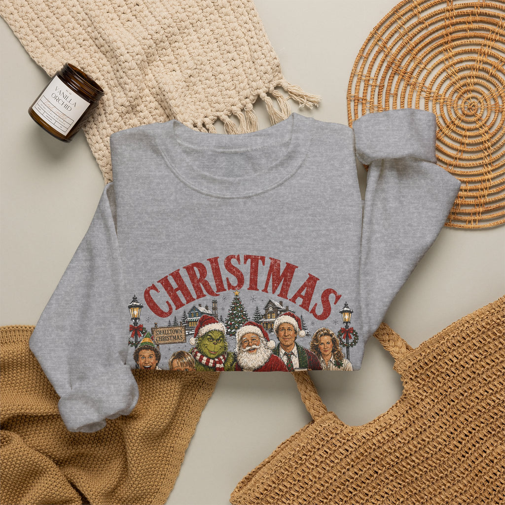 Christmas Movies Crewneck Sweatshirt — Classic Holiday Movie Characters Graphic