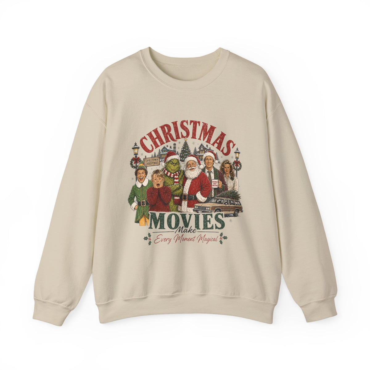 Christmas Movies Crewneck Sweatshirt — Classic Holiday Movie Characters Graphic