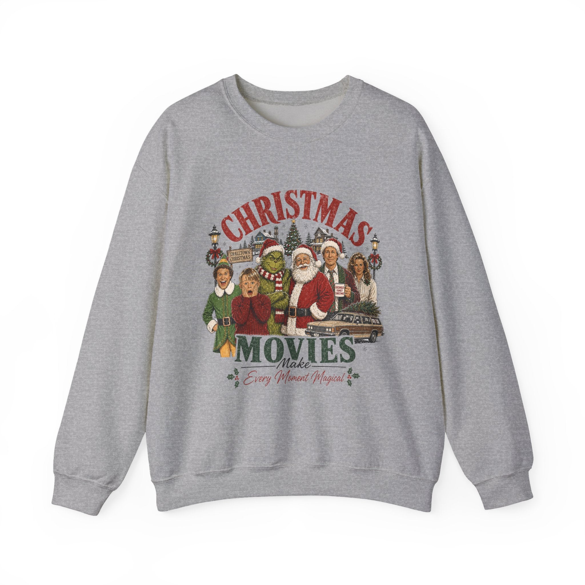 Christmas Movies Crewneck Sweatshirt — Classic Holiday Movie Characters Graphic