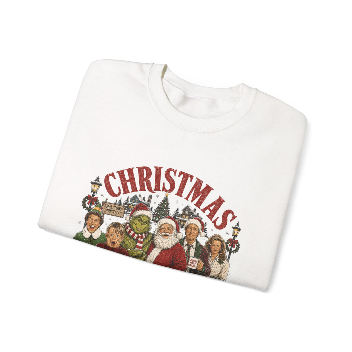 Christmas Movies Crewneck Sweatshirt — Classic Holiday Movie Characters Graphic