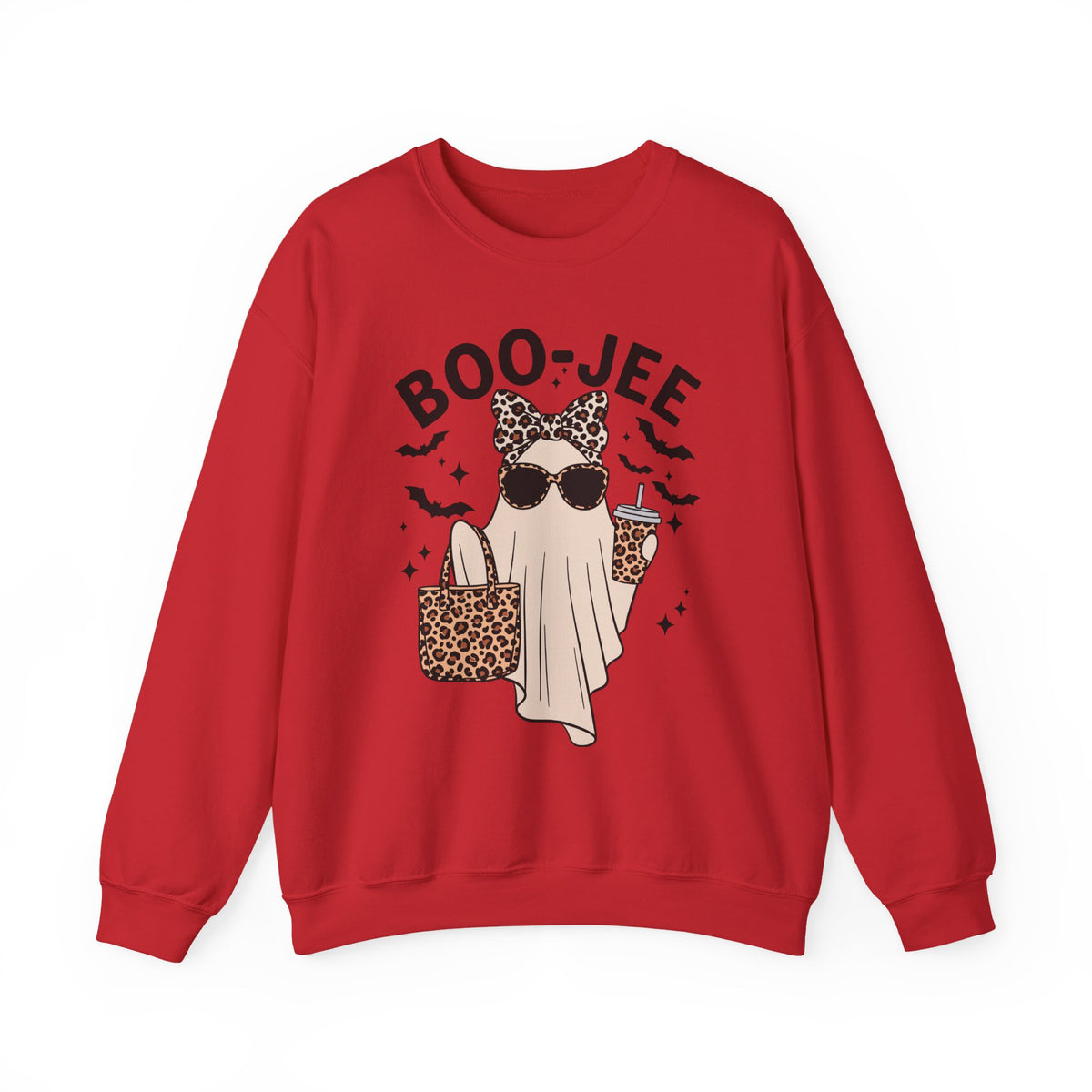 Sweatshirt - 'Boo-Jeé' Leopard Ghost Graphic Crewneck | Cute Halloween Fashion Tee Gift