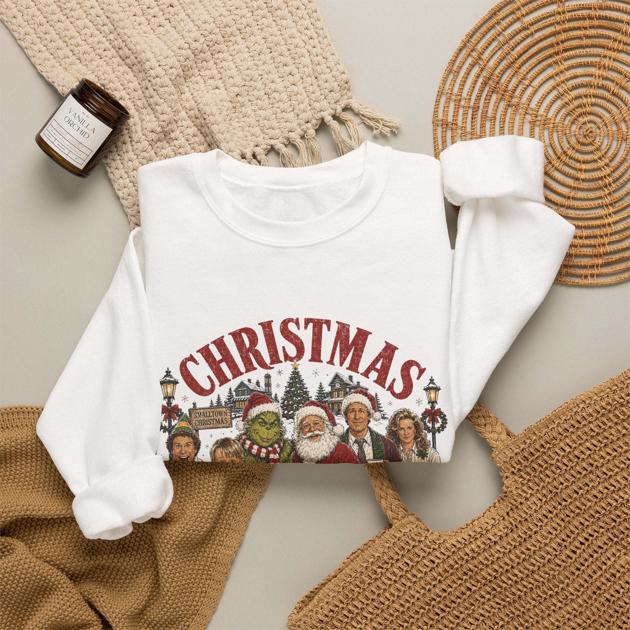 Christmas Movies Crewneck Sweatshirt — Classic Holiday Movie Characters Graphic