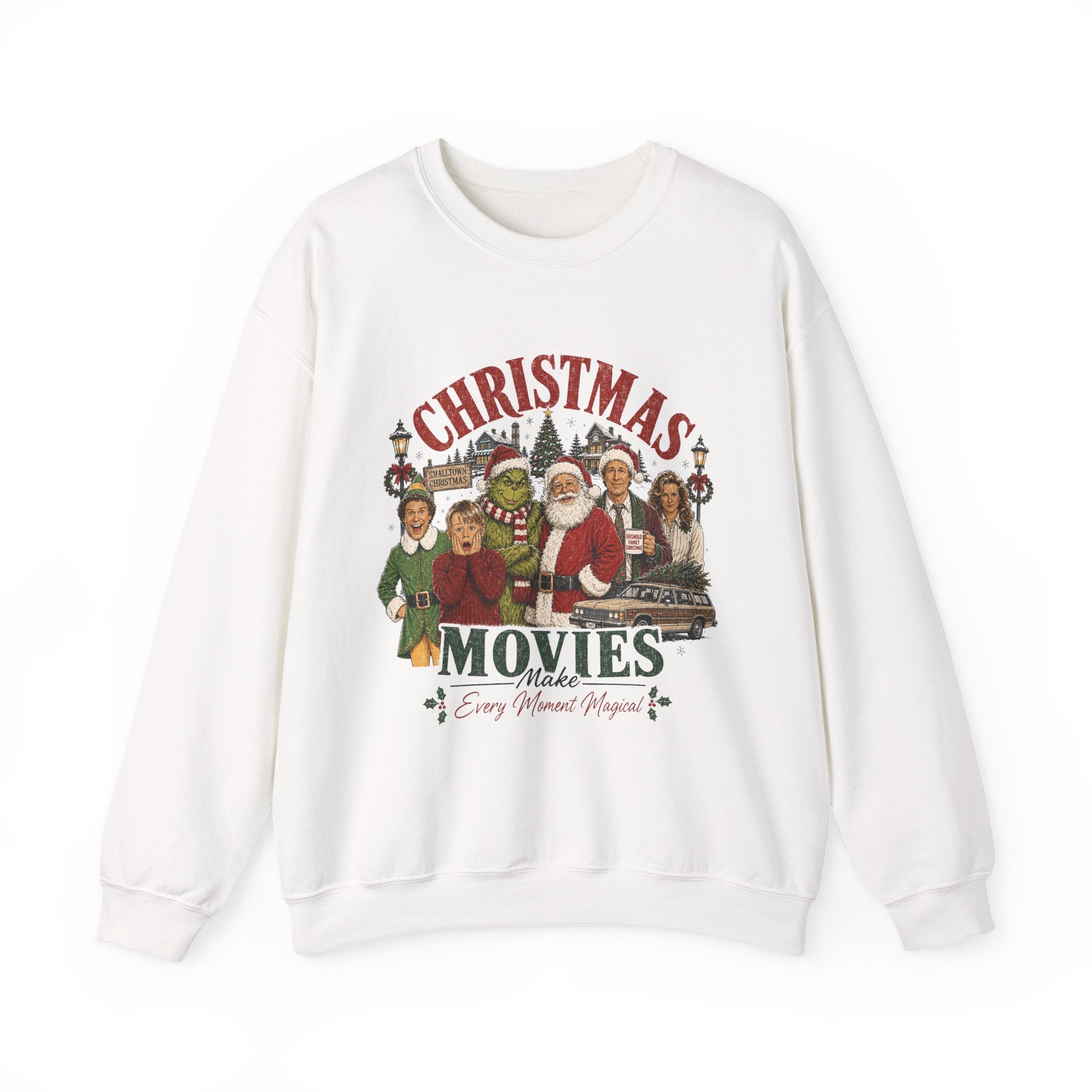 Christmas Movies Crewneck Sweatshirt — Classic Holiday Movie Characters Graphic
