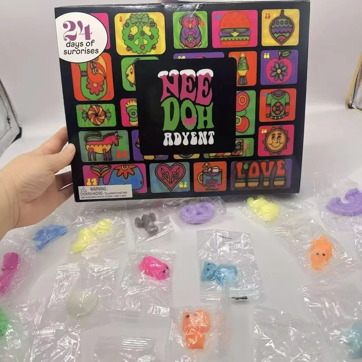 Nee Doh Advent Calendar 24Pcs Mini Squish Fidget Blind Box Christmas Countdown Surprise Stress Relief Kids Xmas Gift