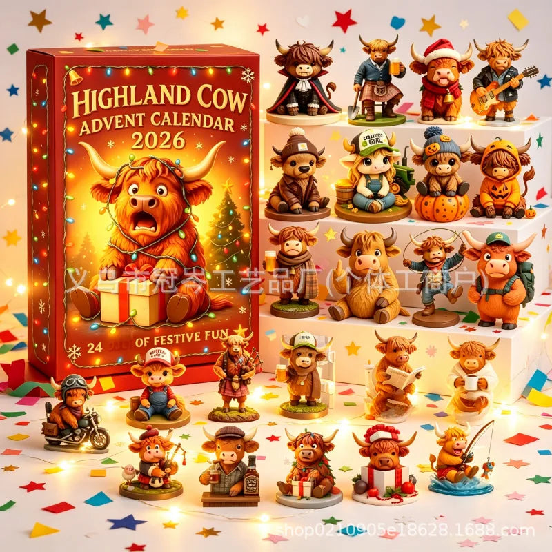 Highland Cow Christmas Advent Calendar 2026｜24 Highland Cow Figurines,Perfect Holiday Gift for Cow Lovers