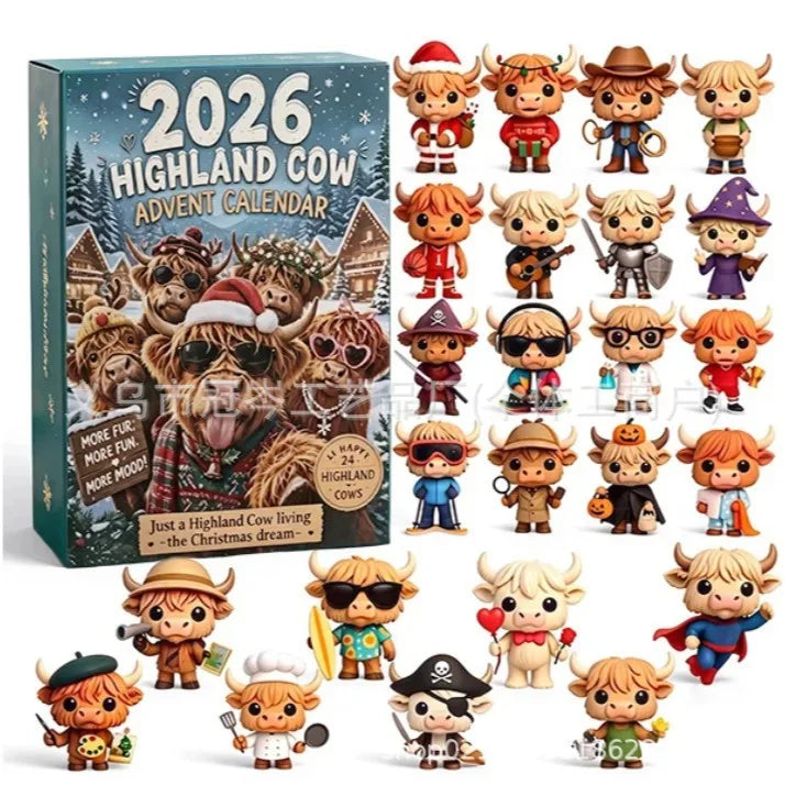 Highland Cow Christmas Advent Calendar 2026｜24 Highland Cow Figurines,Perfect Holiday Gift for Cow Lovers
