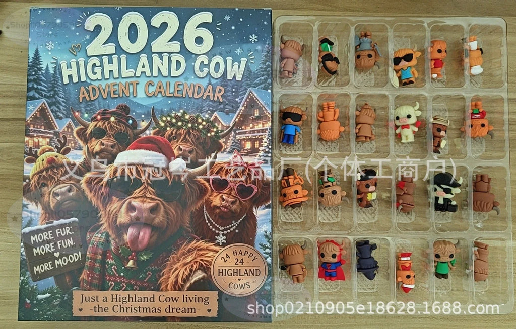 Highland Cow Christmas Advent Calendar 2026｜24 Highland Cow Figurines,Perfect Holiday Gift for Cow Lovers