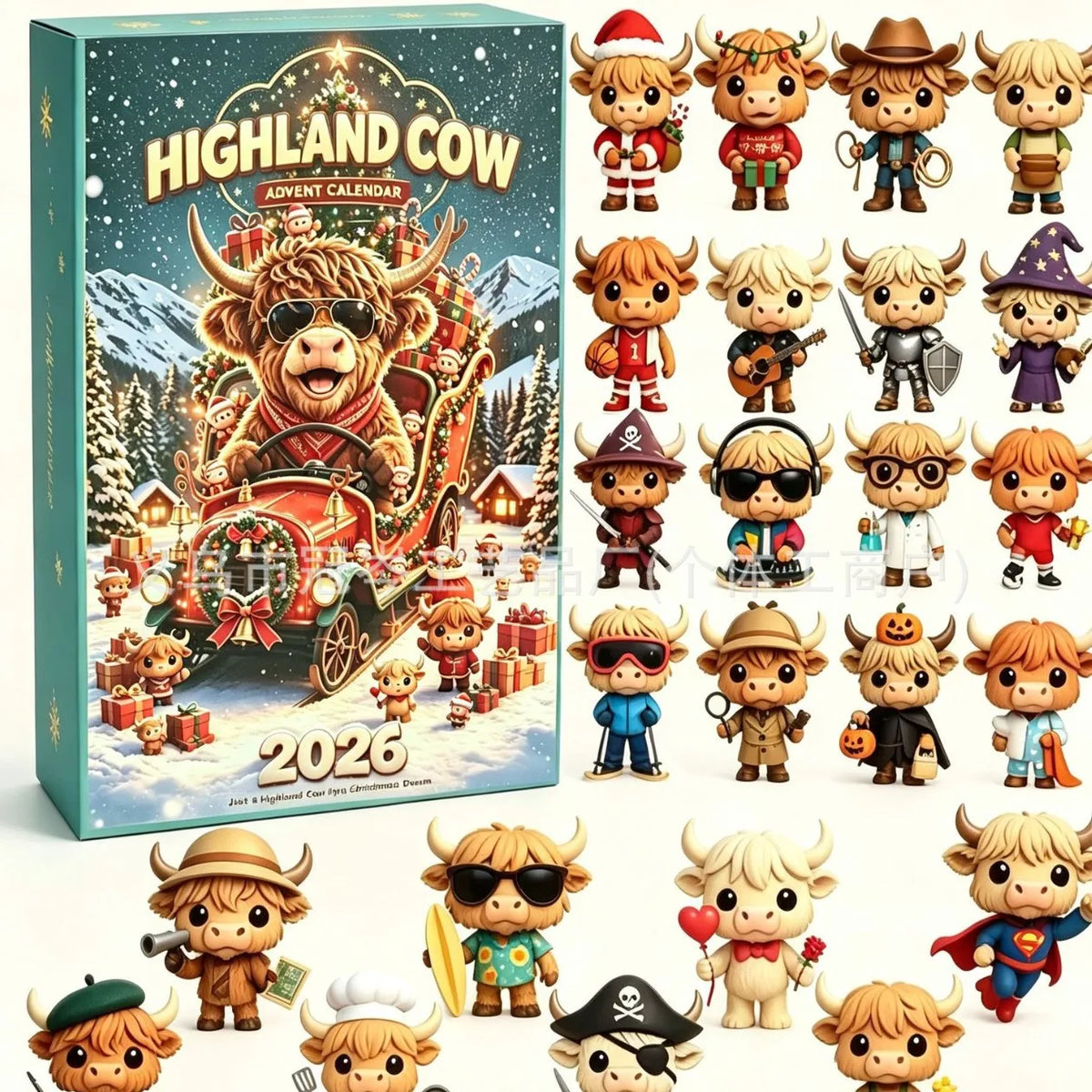 Highland Cow Christmas Advent Calendar 2026｜24 Highland Cow Figurines,Perfect Holiday Gift for Cow Lovers