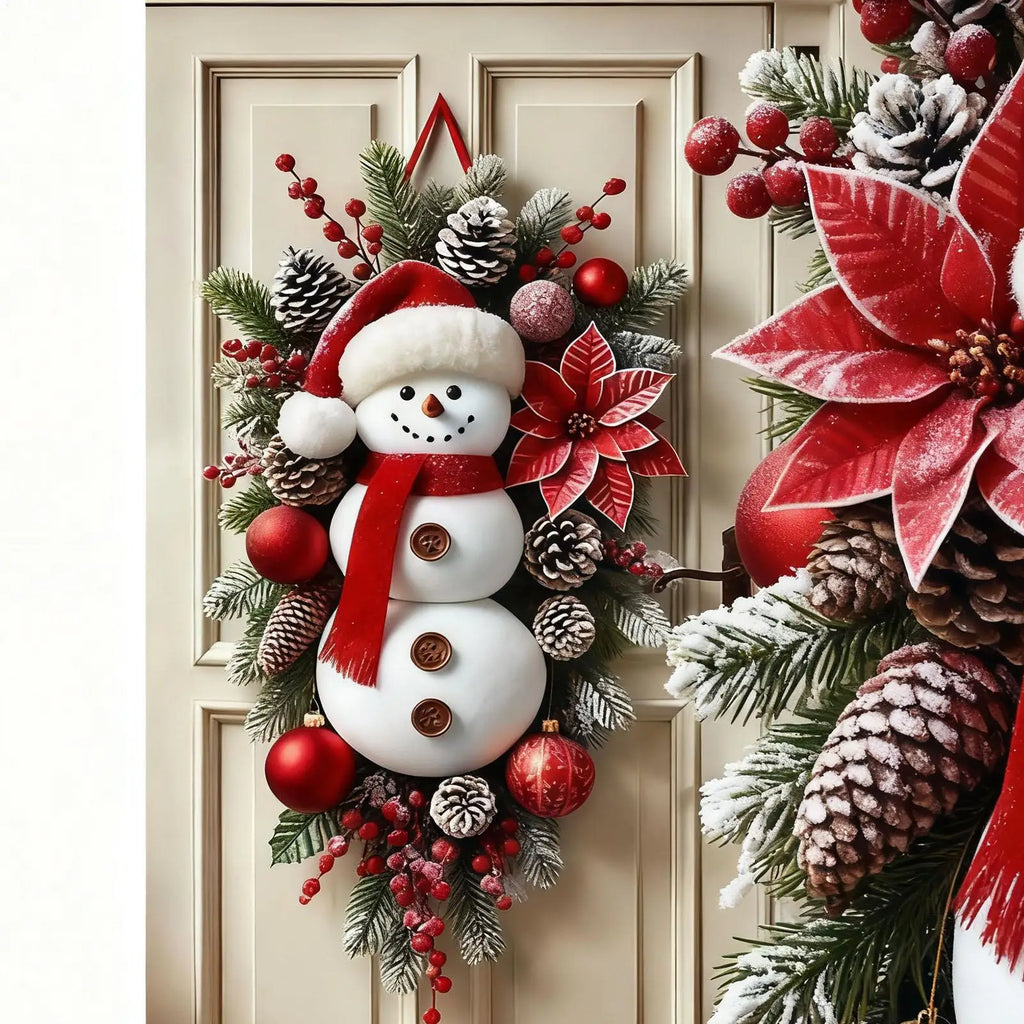 2026 Christmas Home Decorations Winter Snowman Christmas Wreath Door Decoration Hanging Door Banner Cute Outdoor Backdrop Christ