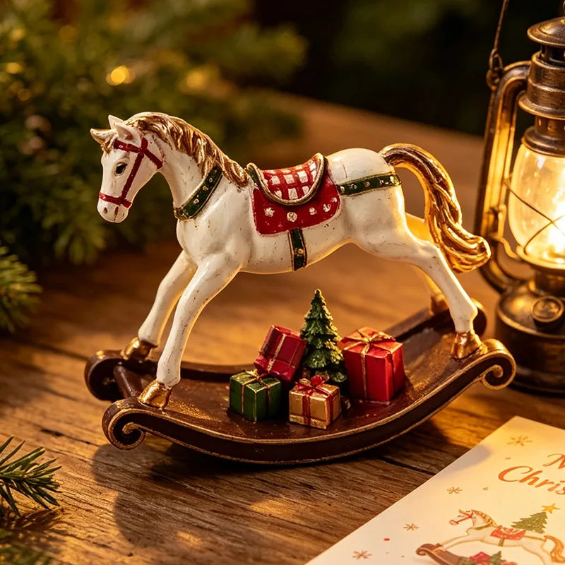 Christmas Decor Gift Resin Rocking Horse Ornament Home Living Room Bookcase Room Layout Decor Figurine Present