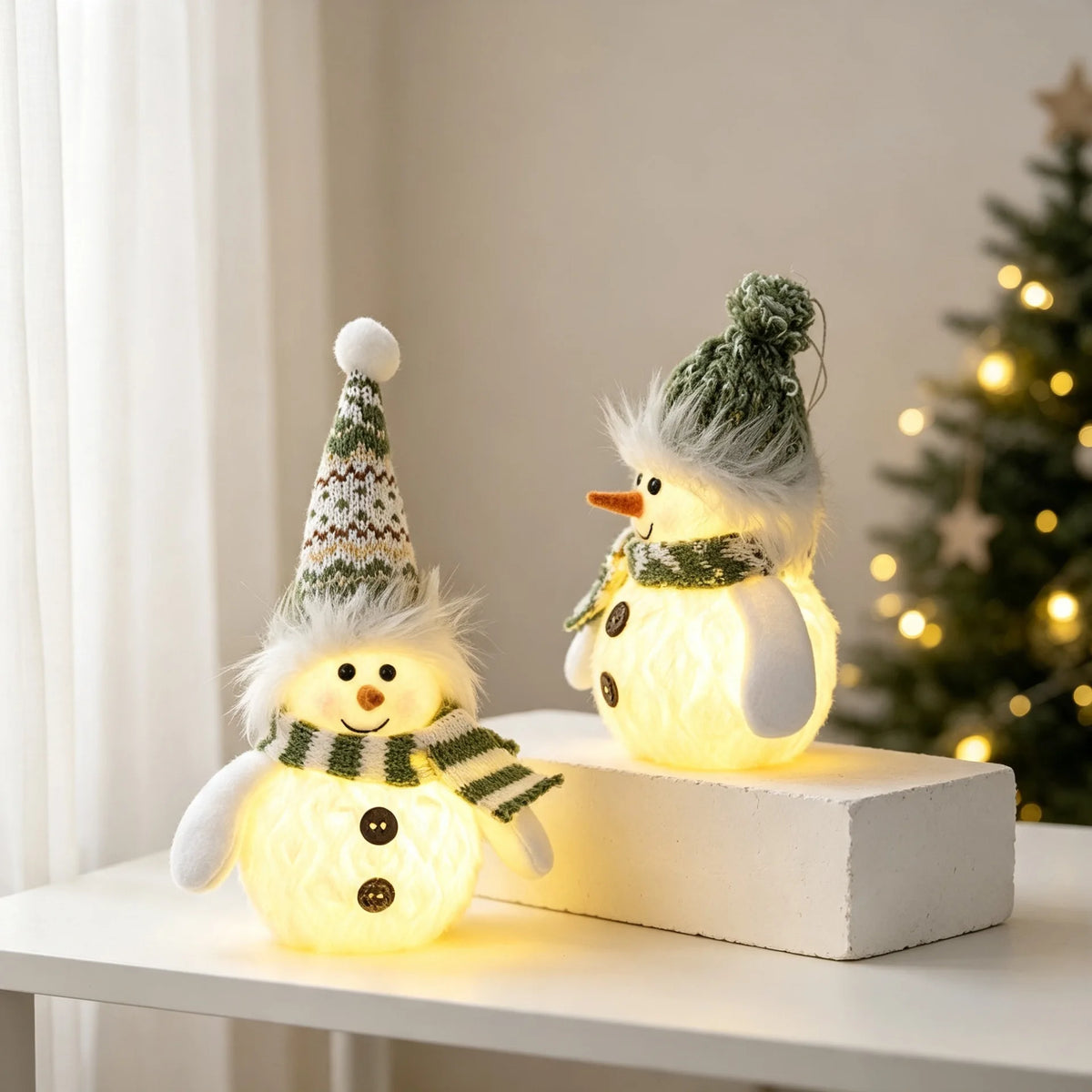 Christmas Lighted Hanging Snowman Figurine Plush Brown Brim Xmas Tabletop Decor Indoor Home Navidad Holiday Party Supplies Gift