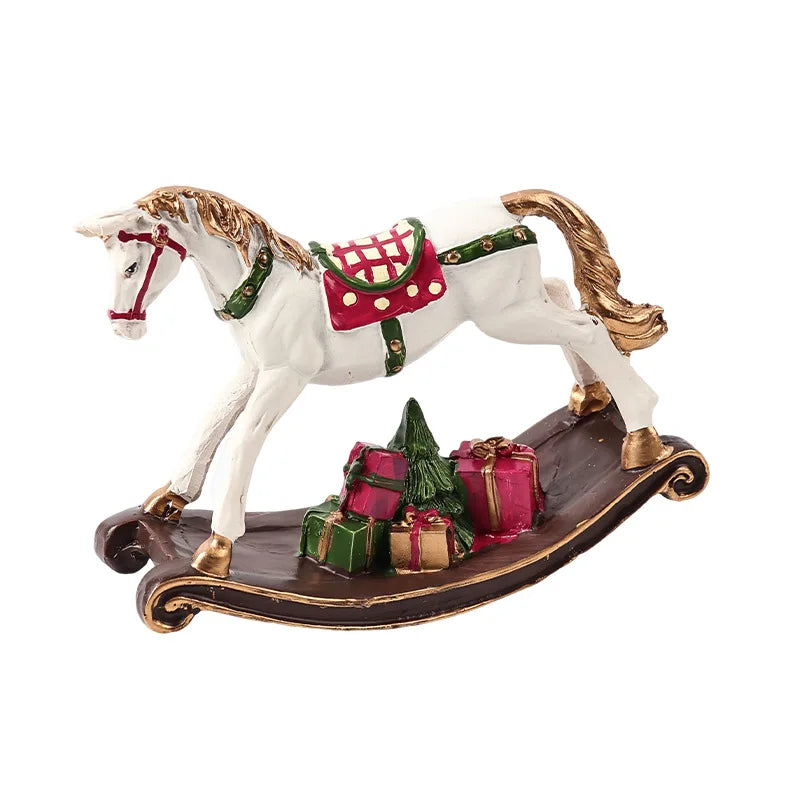 Christmas Decor Gift Resin Rocking Horse Ornament Home Living Room Bookcase Room Layout Decor Figurine Present