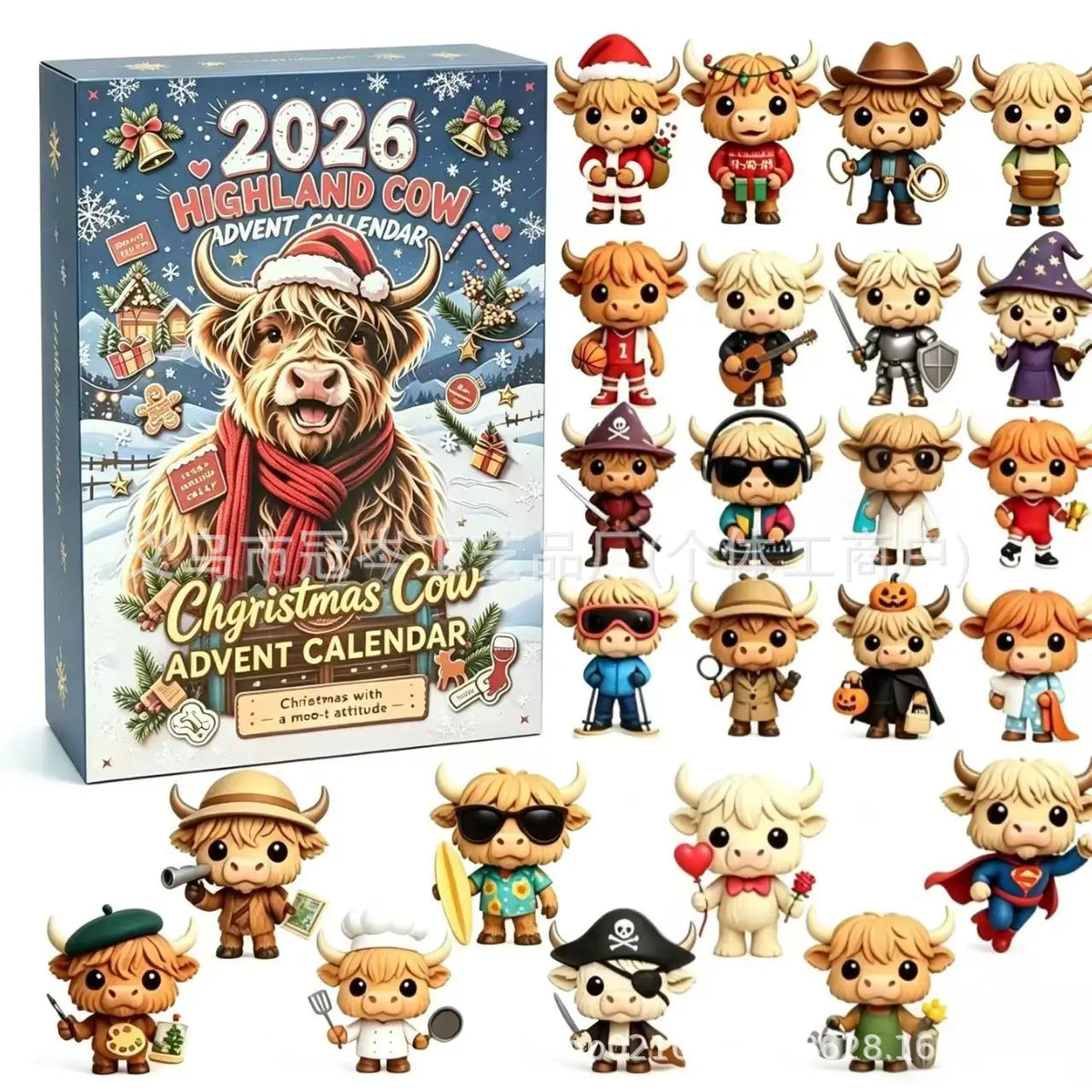 Highland Cow Christmas Advent Calendar 2026｜24 Highland Cow Figurines,Perfect Holiday Gift for Cow Lovers