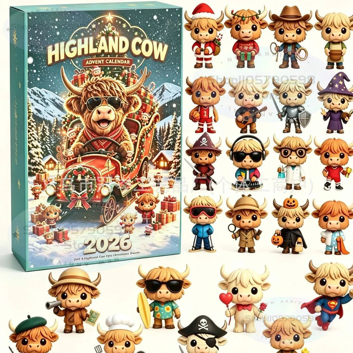 Highland Cow Christmas Advent Calendar 2026｜24 Highland Cow Figurines,Perfect Holiday Gift for Cow Lovers