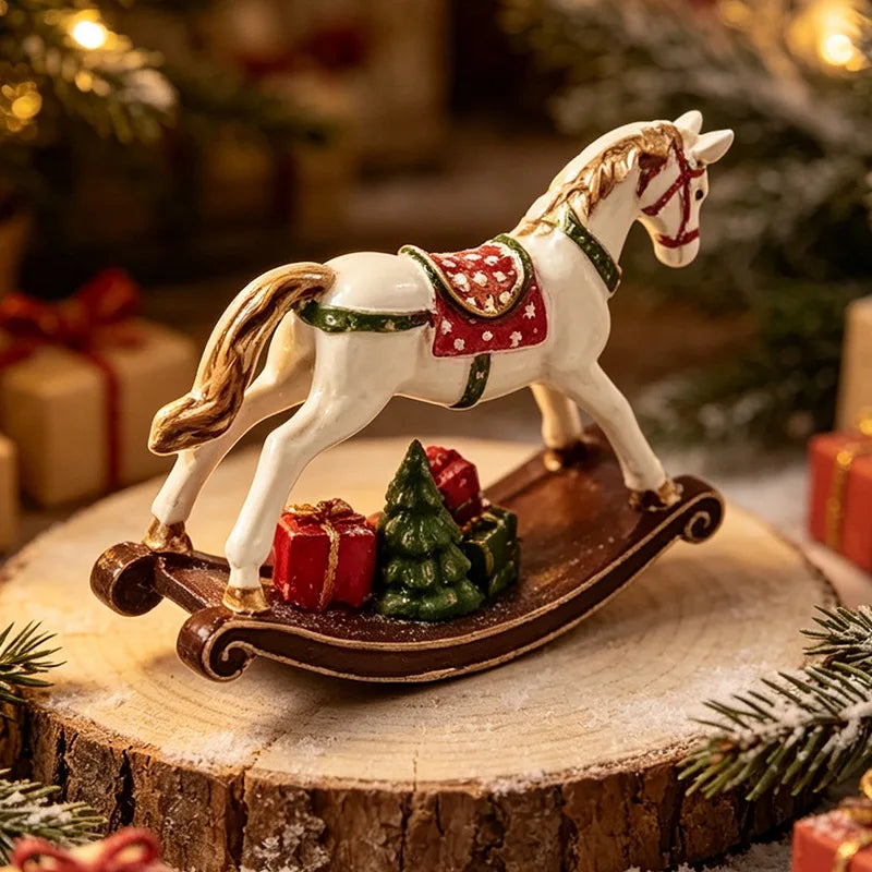 Christmas Decor Gift Resin Rocking Horse Ornament Home Living Room Bookcase Room Layout Decor Figurine Present