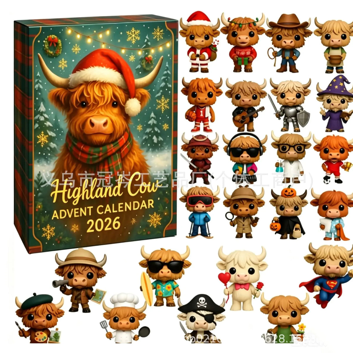 Highland Cow Christmas Advent Calendar 2026｜24 Highland Cow Figurines,Perfect Holiday Gift for Cow Lovers
