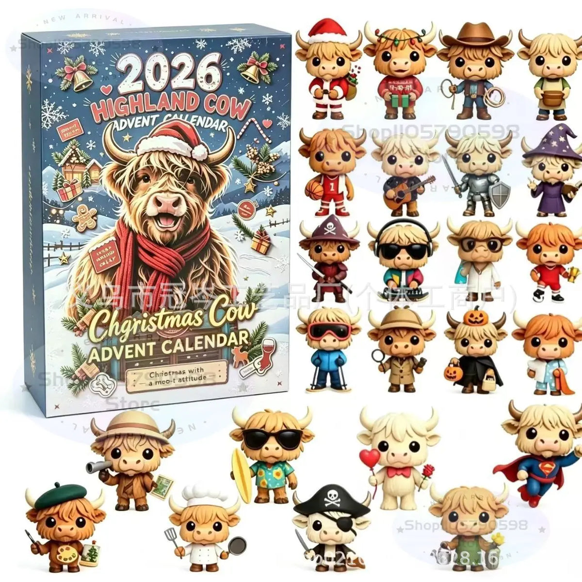 Highland Cow Christmas Advent Calendar 2026｜24 Highland Cow Figurines,Perfect Holiday Gift for Cow Lovers