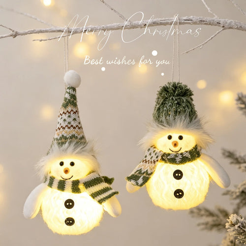 Christmas Lighted Hanging Snowman Figurine Plush Brown Brim Xmas Tabletop Decor Indoor Home Navidad Holiday Party Supplies Gift