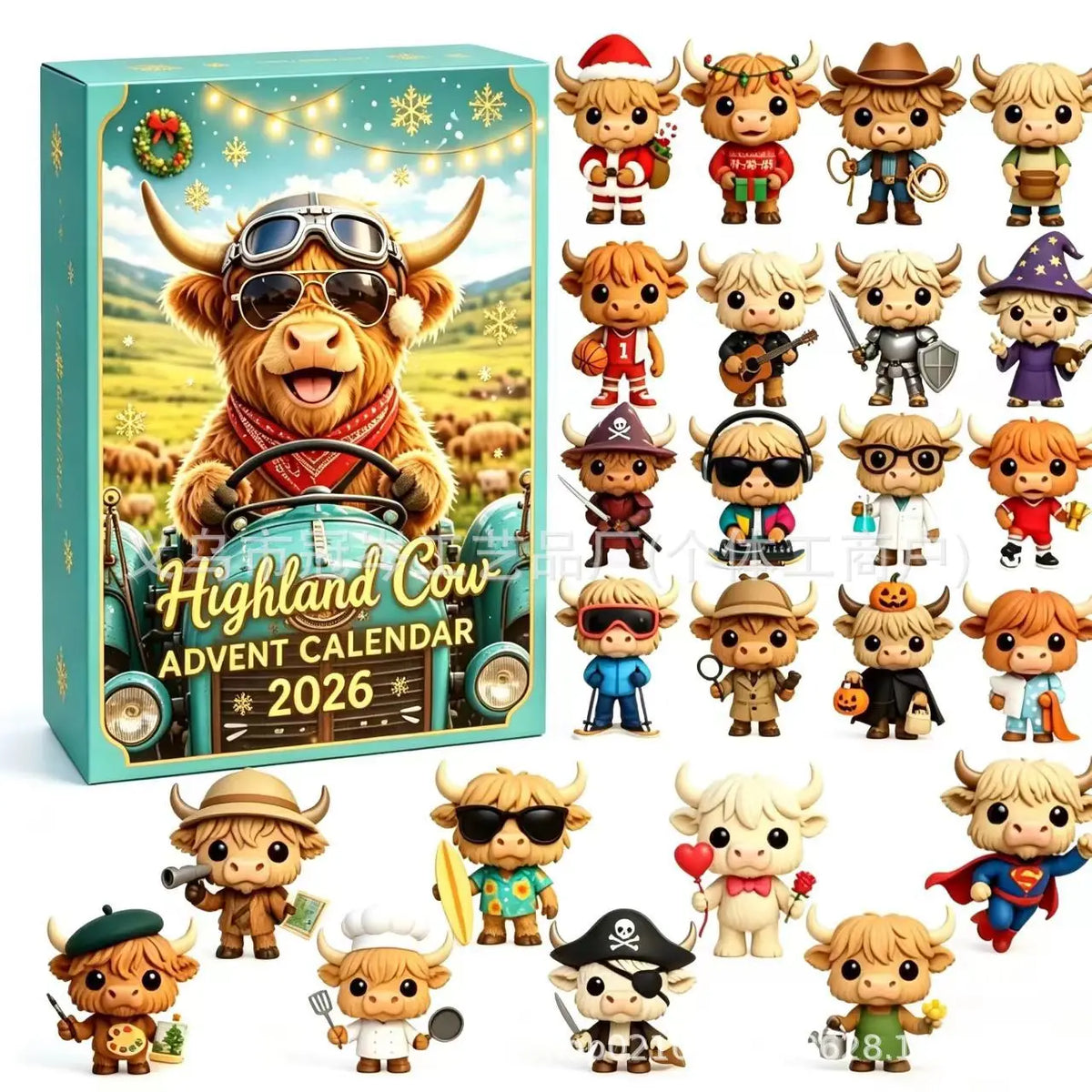 Highland Cow Christmas Advent Calendar 2026｜24 Highland Cow Figurines,Perfect Holiday Gift for Cow Lovers