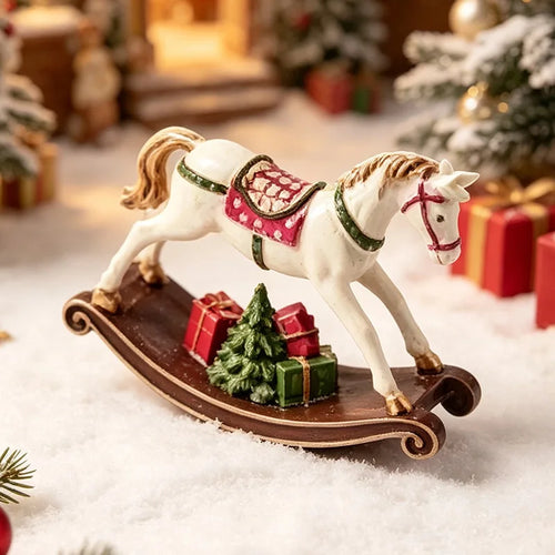 Christmas Decor Gift Resin Rocking Horse Ornament Home Living Room Bookcase Room Layout Decor Figurine Present