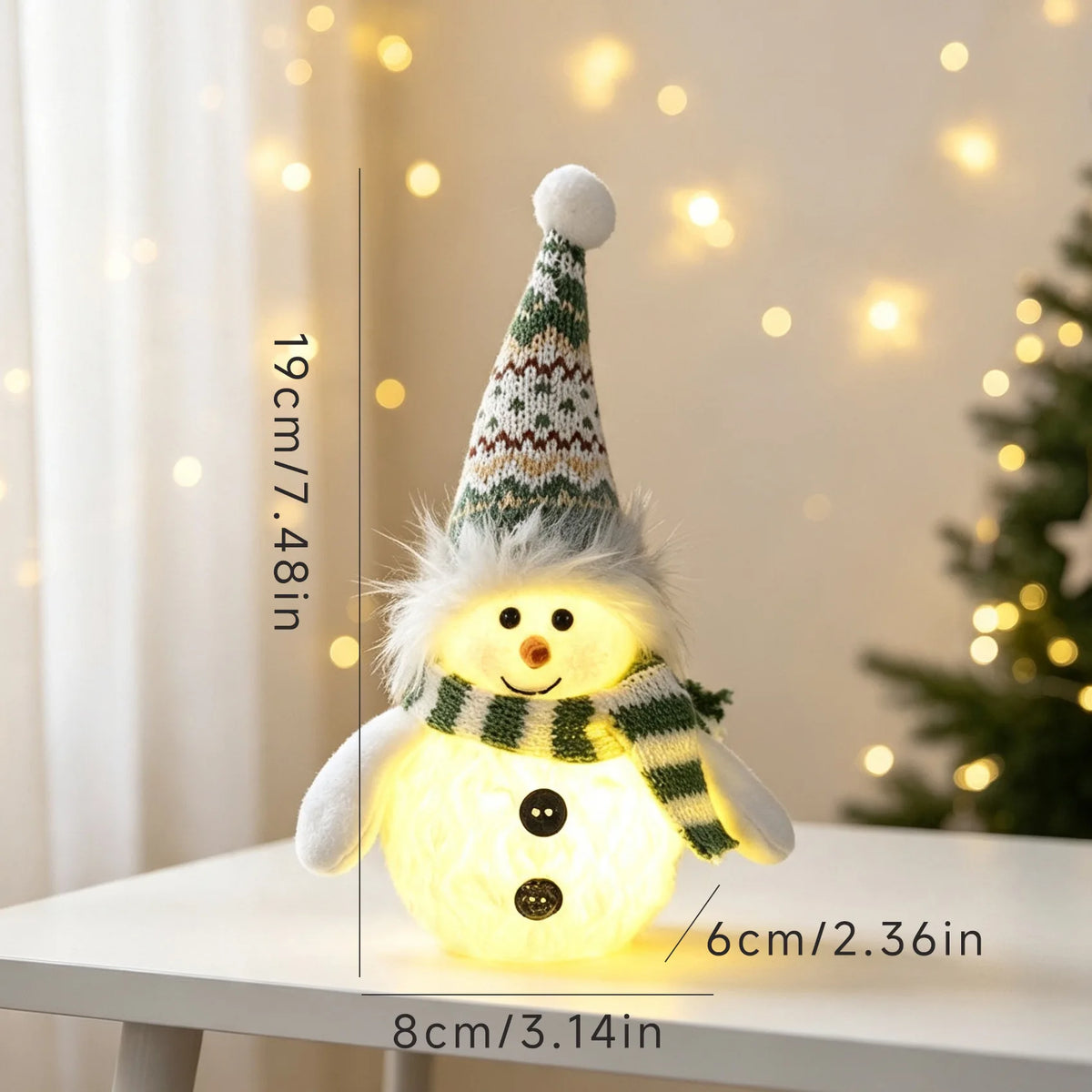 Christmas Lighted Hanging Snowman Figurine Plush Brown Brim Xmas Tabletop Decor Indoor Home Navidad Holiday Party Supplies Gift