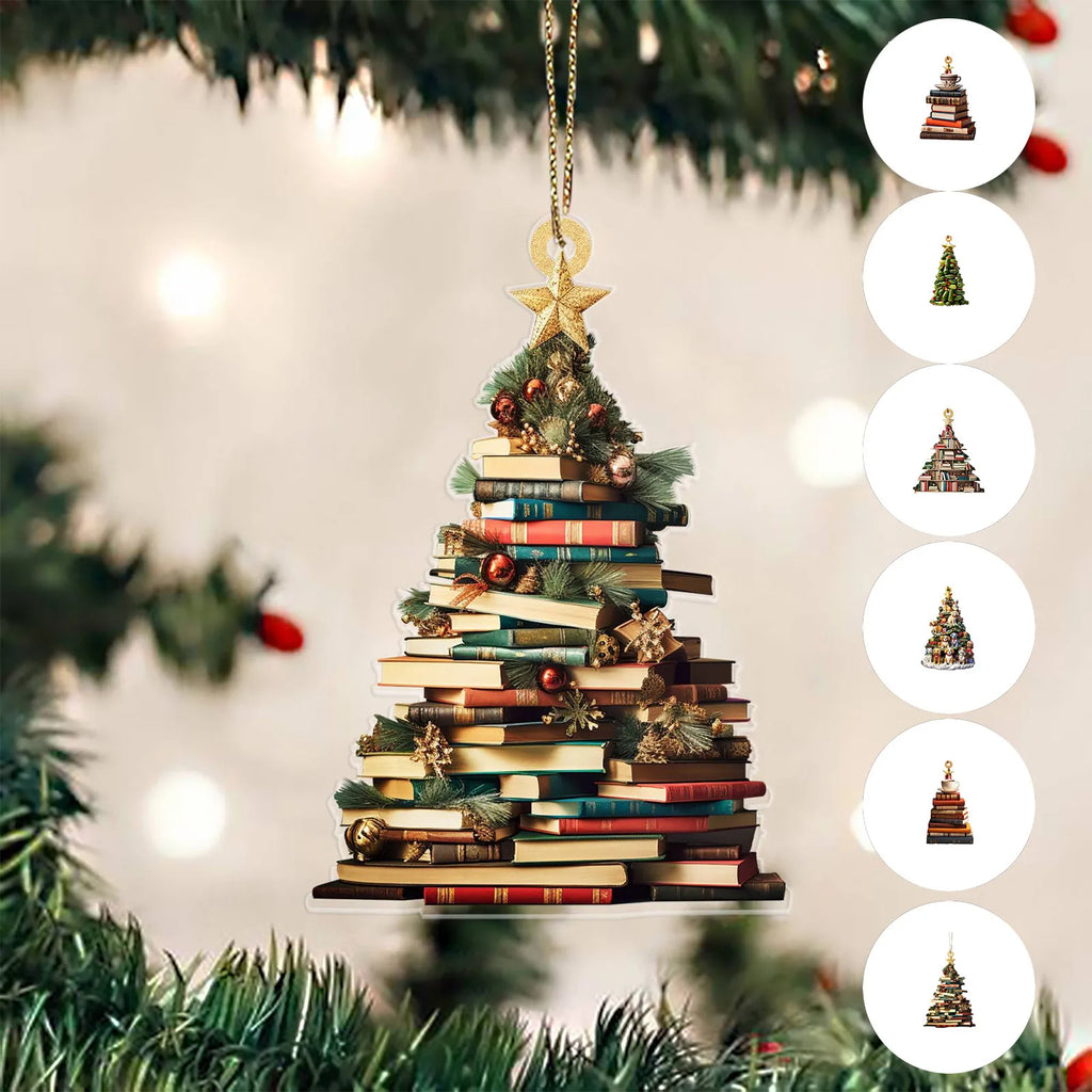 Christmas Ornament Creative Book Tree 2D Flat Acrylic Christmas Decoration Car Ornament Festive Holiday Home Decor