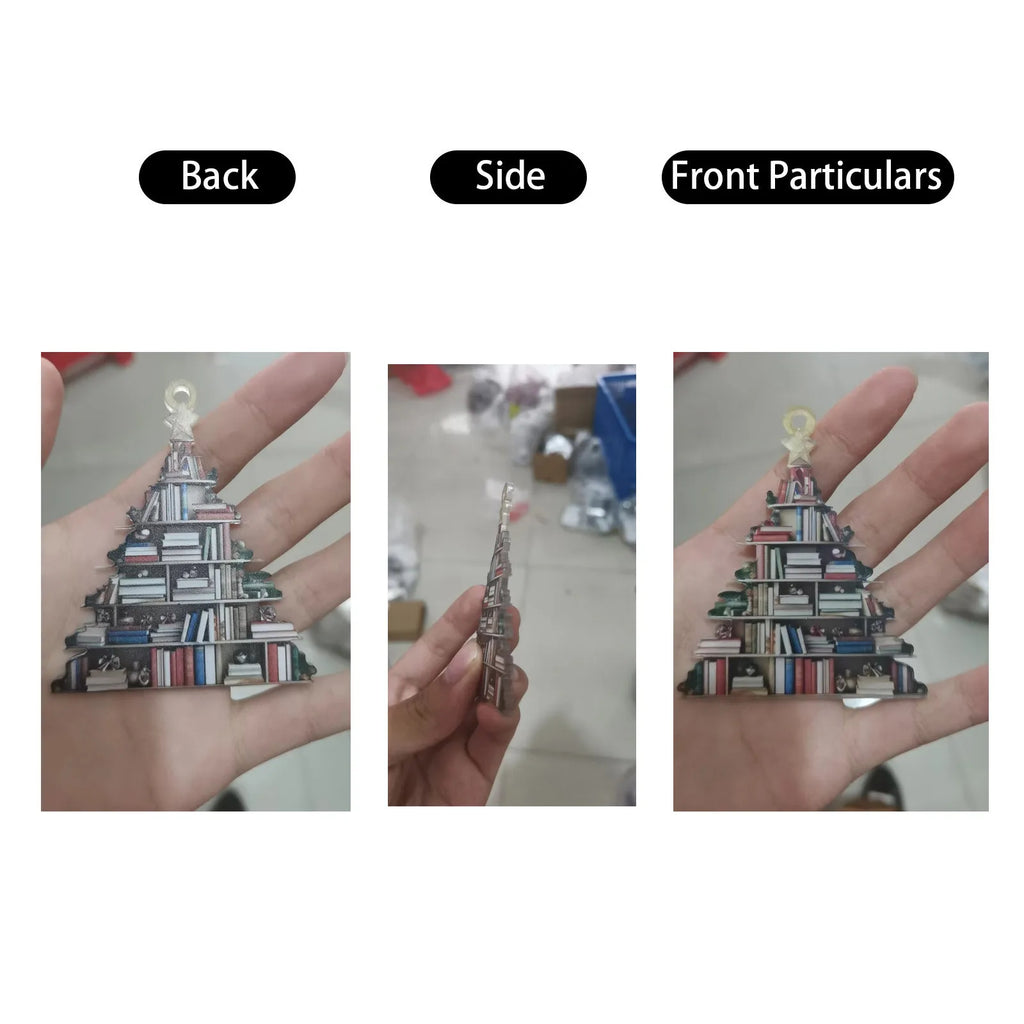 Christmas Ornament Creative Book Tree 2D Flat Acrylic Christmas Decoration Car Ornament Festive Holiday Home Decor
